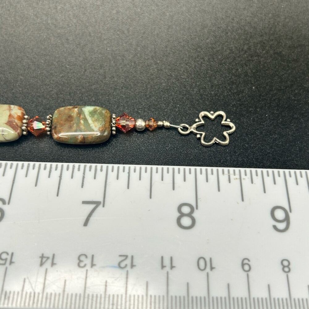 Green Stone Bracelet 925 silver clasp. Olive brown camo orange #100 - Picture 6 of 8